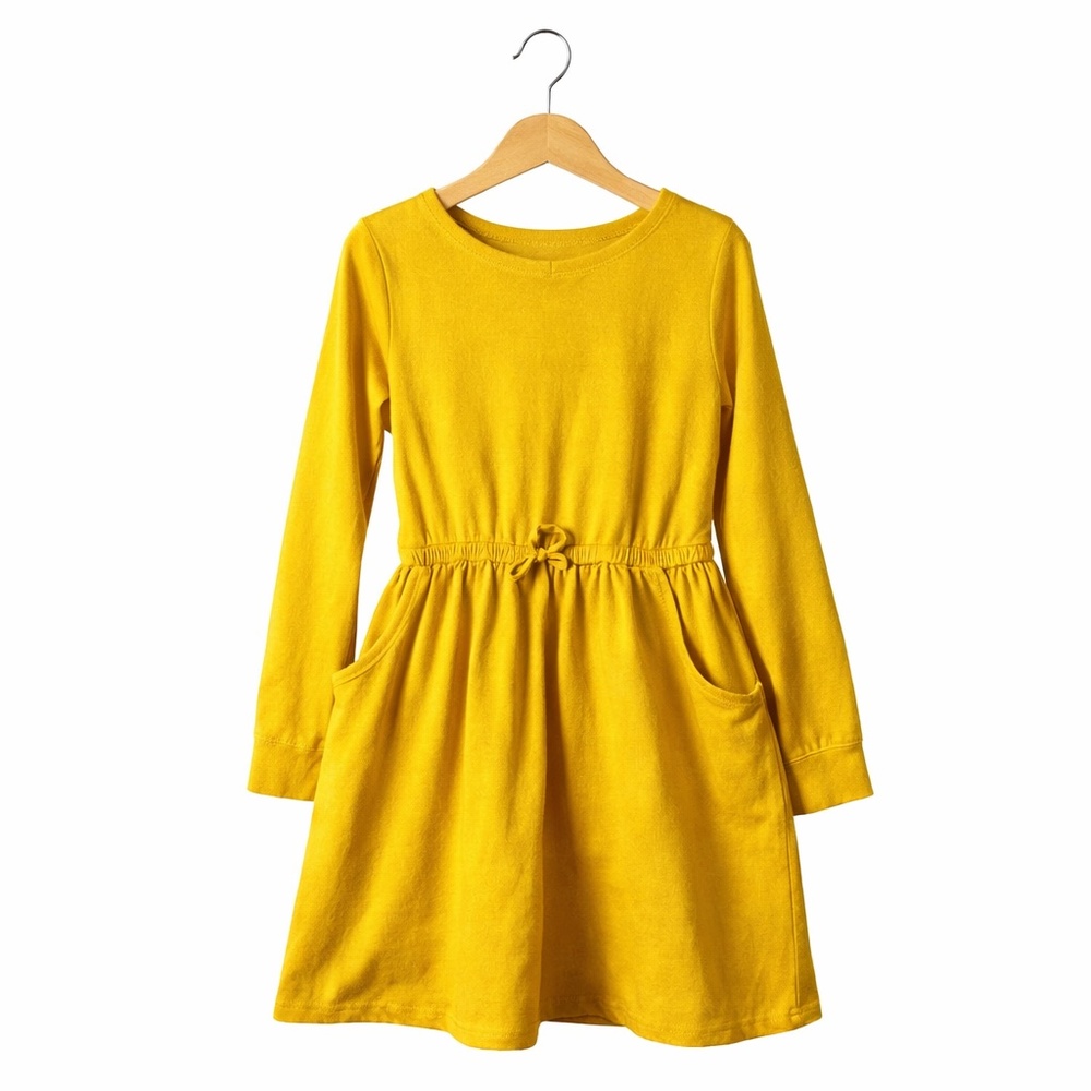 Cat & Jack Yellow Kids Dress Size 6/6X Long Sleeve Casual Pocket Twirl Cute